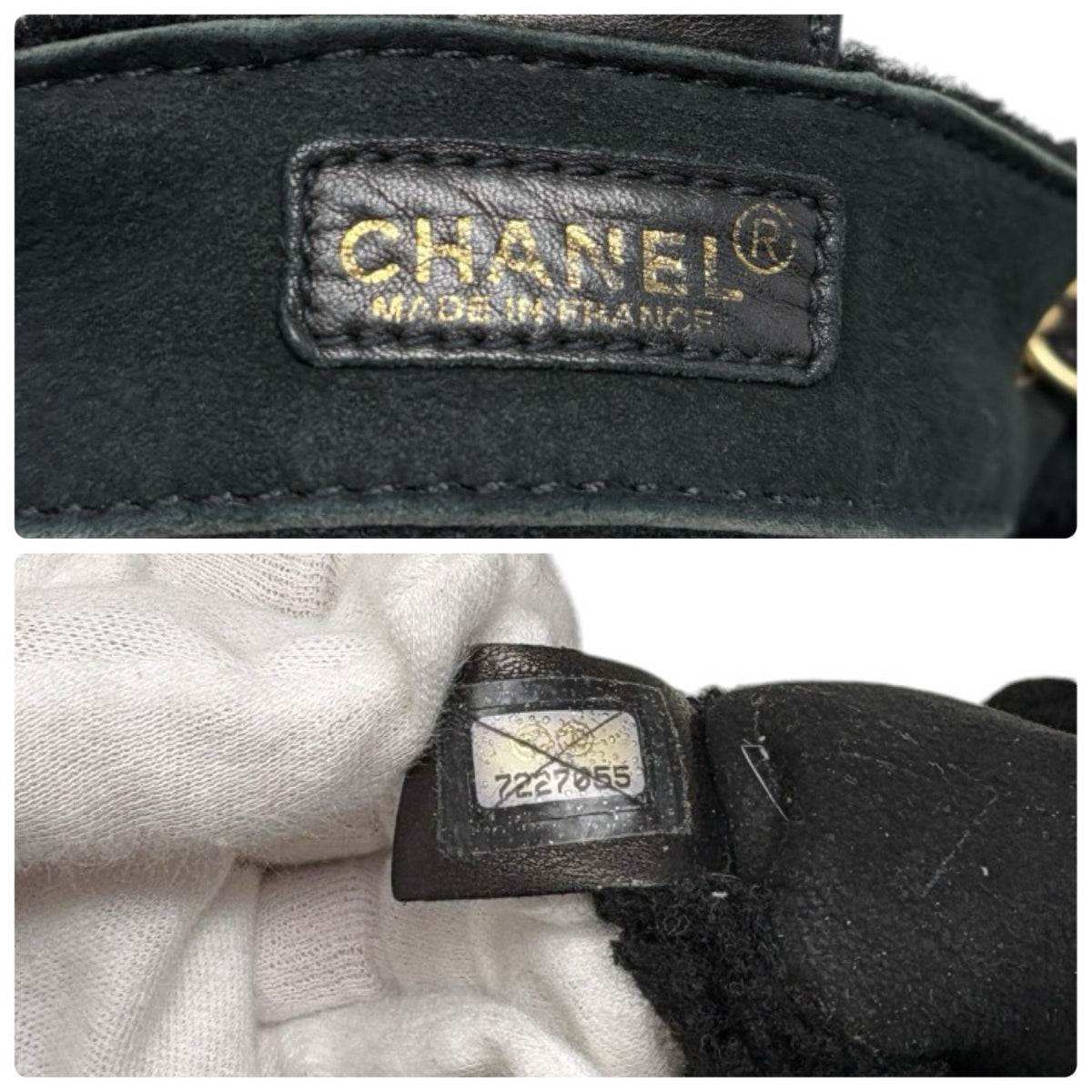 CHANEL Vintage CC Logo Mouton Chain Shoulder Bag Black Gold Suede 902831