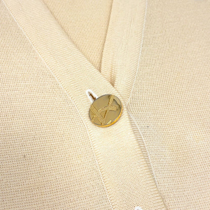 Yves Saint Laurent Vintage YSL Logo Cardigan Sweater Top Cream Gold 902375