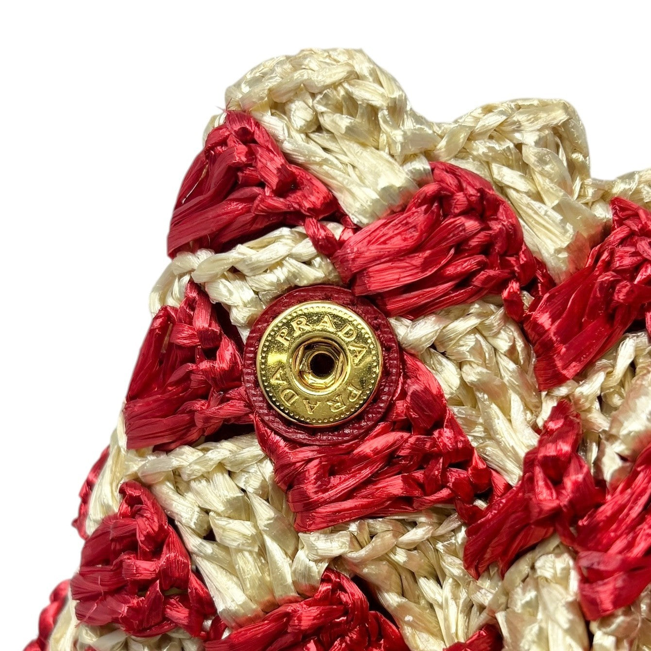 PRADA Vintage Logo Raffia Tote Bag Handbag Red Cream Gold Polyethylene