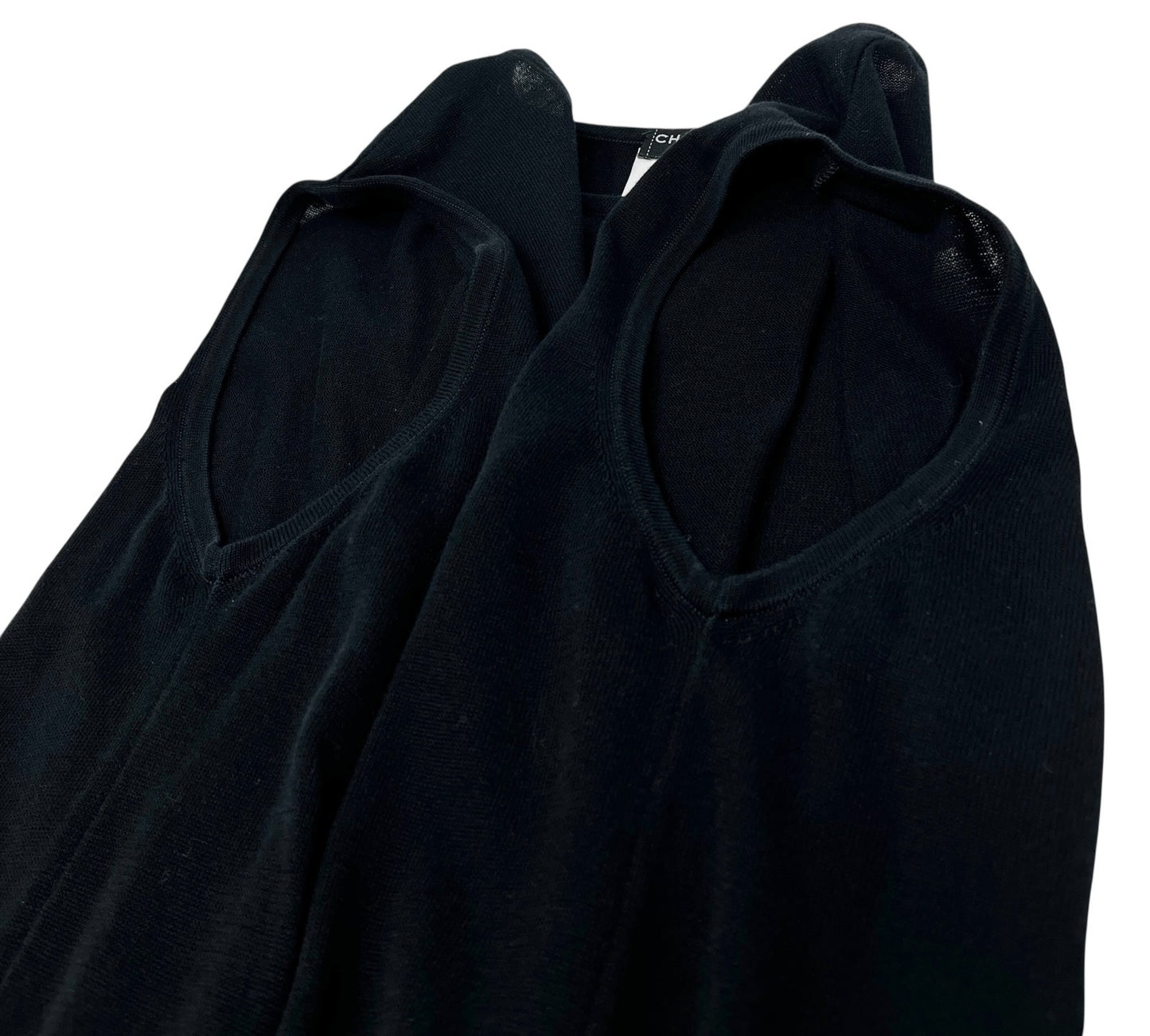 CHANEL Vintage 06P CC Logo Knit Tank Top #42 Pullover Black Cotton