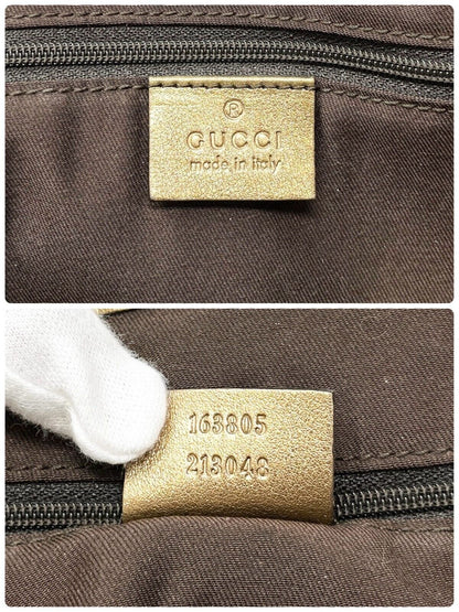 GUCCI Vintage GG Monogram Logo Princy Shoulder Bag Brown Gold Satin Leather