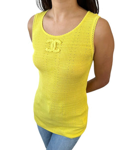 CHANEL Vintage 09P CC Mark Logo Knit Tank Top #38 Yellow Cotton Tunic Rank AB