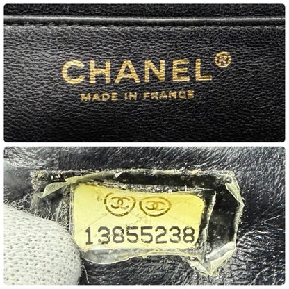 CHANEL Vintage CC Turnlock Quilted Chain Shoulder Bag Black Gold Leather 902228
