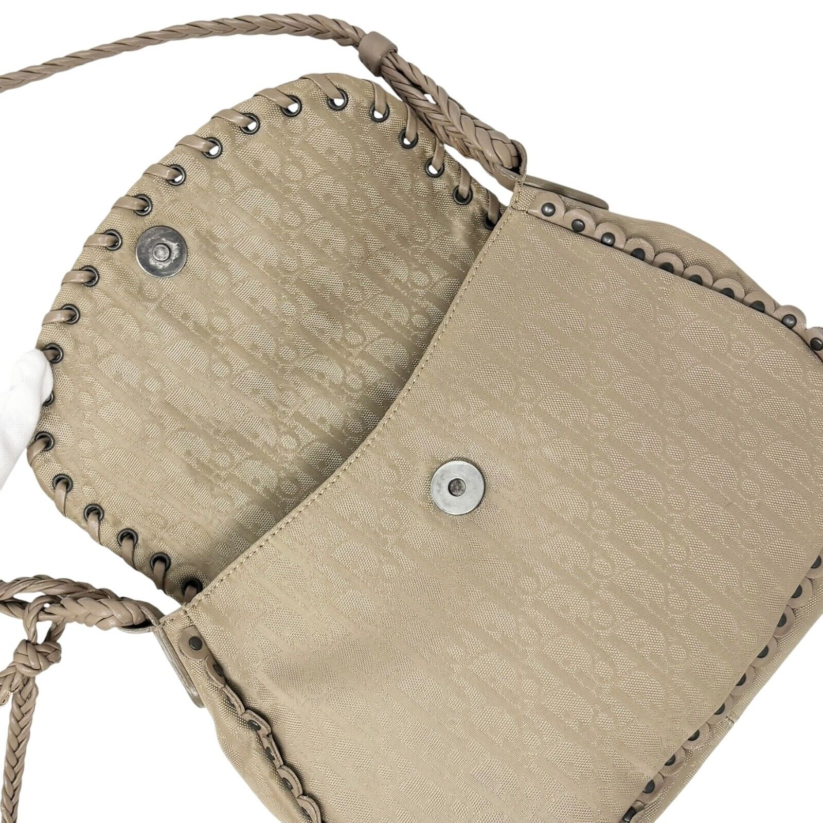 Christian Dior Vintage 2007 Trotter Monogram Crossbody Bag Charm Cream Leather