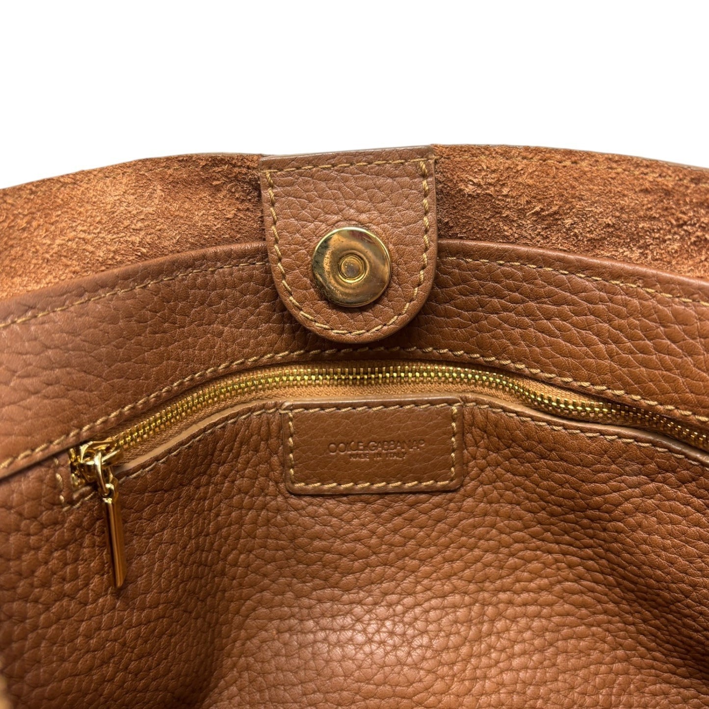 DOLCE&GABBANA Vintage DG Logo Shoulder Tote Bag Brown Gold Leather 902064