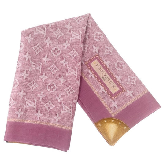 LOUIS VUITTON Vintage Monogram LV Logo Scarf Wrap Bandana Accessory Pink Cotton