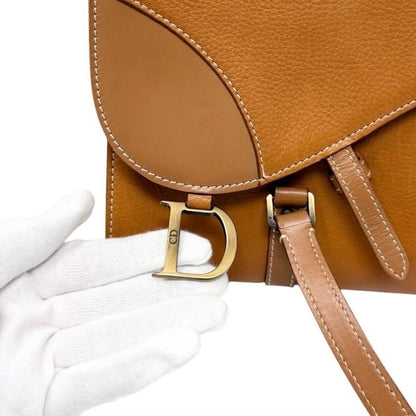Christian Dior Vintage 2003 Saddle Shoulder Bag D Charm Brown Leather 902827