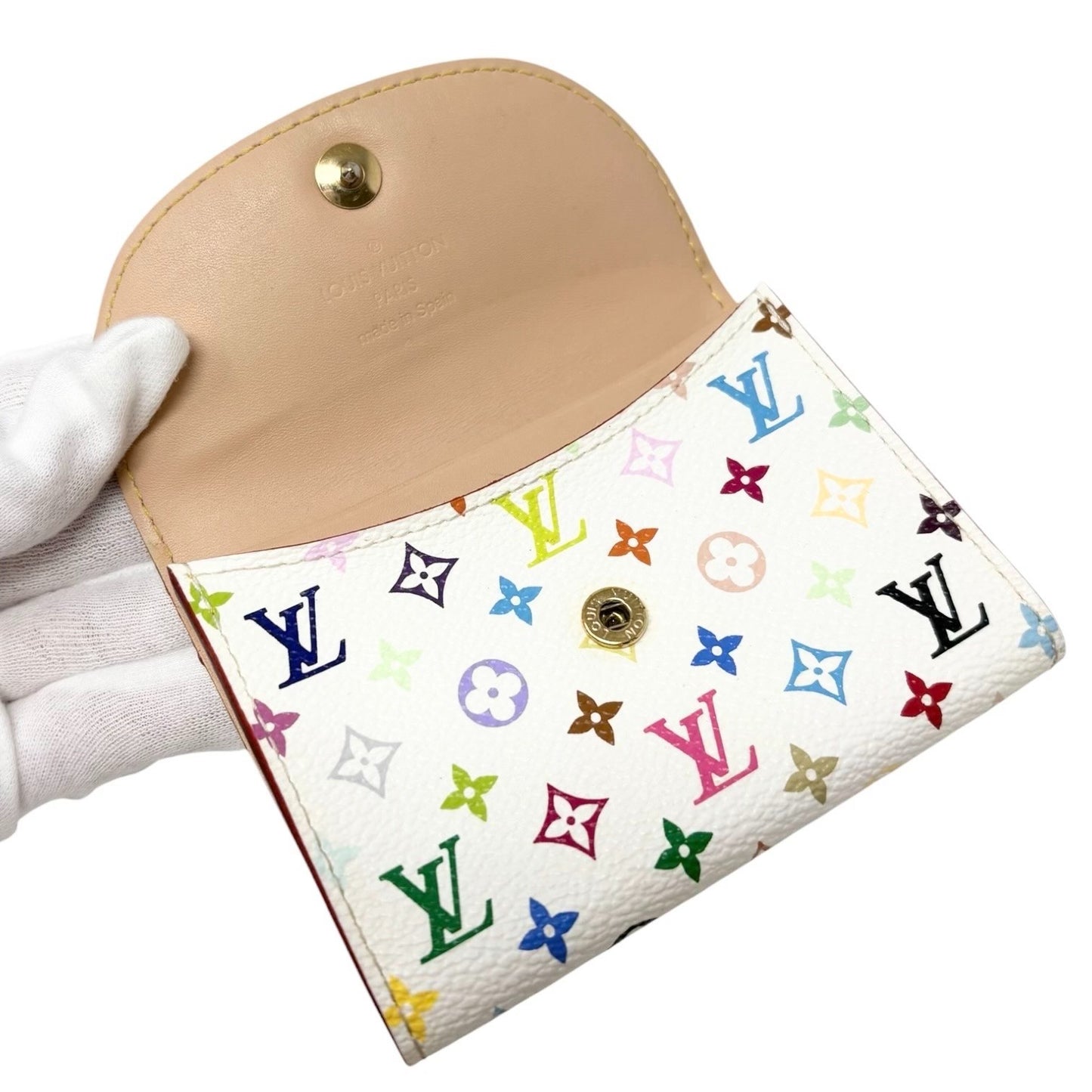 LOUIS VUITTON Vintage Monogram Multicolor Card Holder Leather White 902223