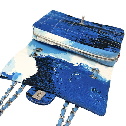 CHANEL Vintage CC Surf Turnlock Chain Flap Crossbody Bag Blue Canvas 902363