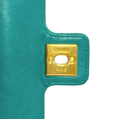 CHANEL Vintage CC Mark Logo Crossbody Shoulder Flap Bag Chain Green Gold Cotton