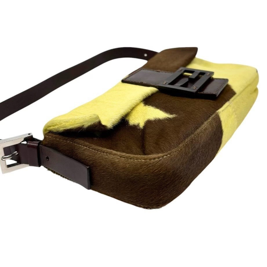 FENDI Vintage FF  Cow Mamma Baguette Bag Yellow Brown Pony Calf Hair 902801