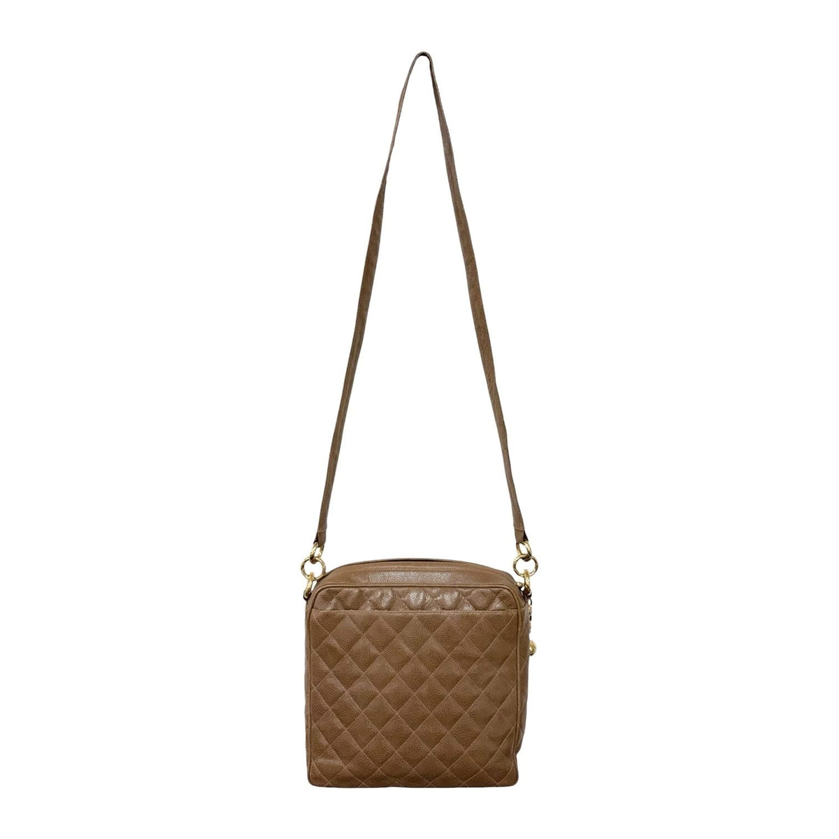 CHANEL Vintage CC Chain Turnlock Quilted Flap Shoulder Bag Brown Leather 902364