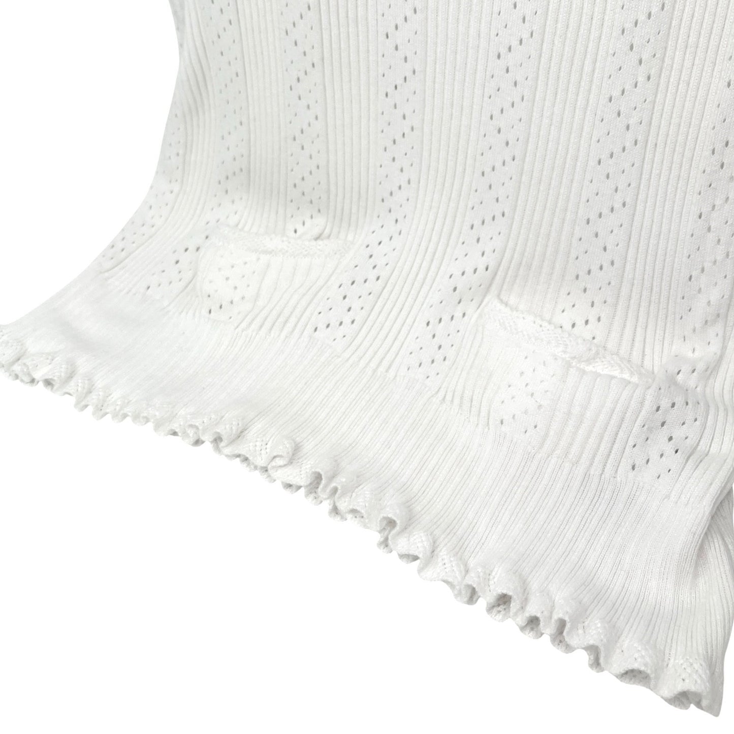 CHANEL Vintage 05C CC Logo Rib Lace T-shirt Top White Cotton Pockets 106999