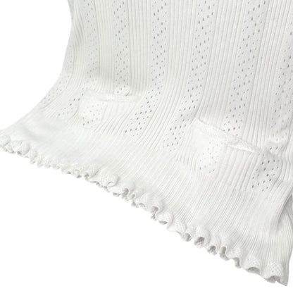 CHANEL Vintage 05C CC Logo Rib Lace T-shirt Top White Cotton Pockets 106999