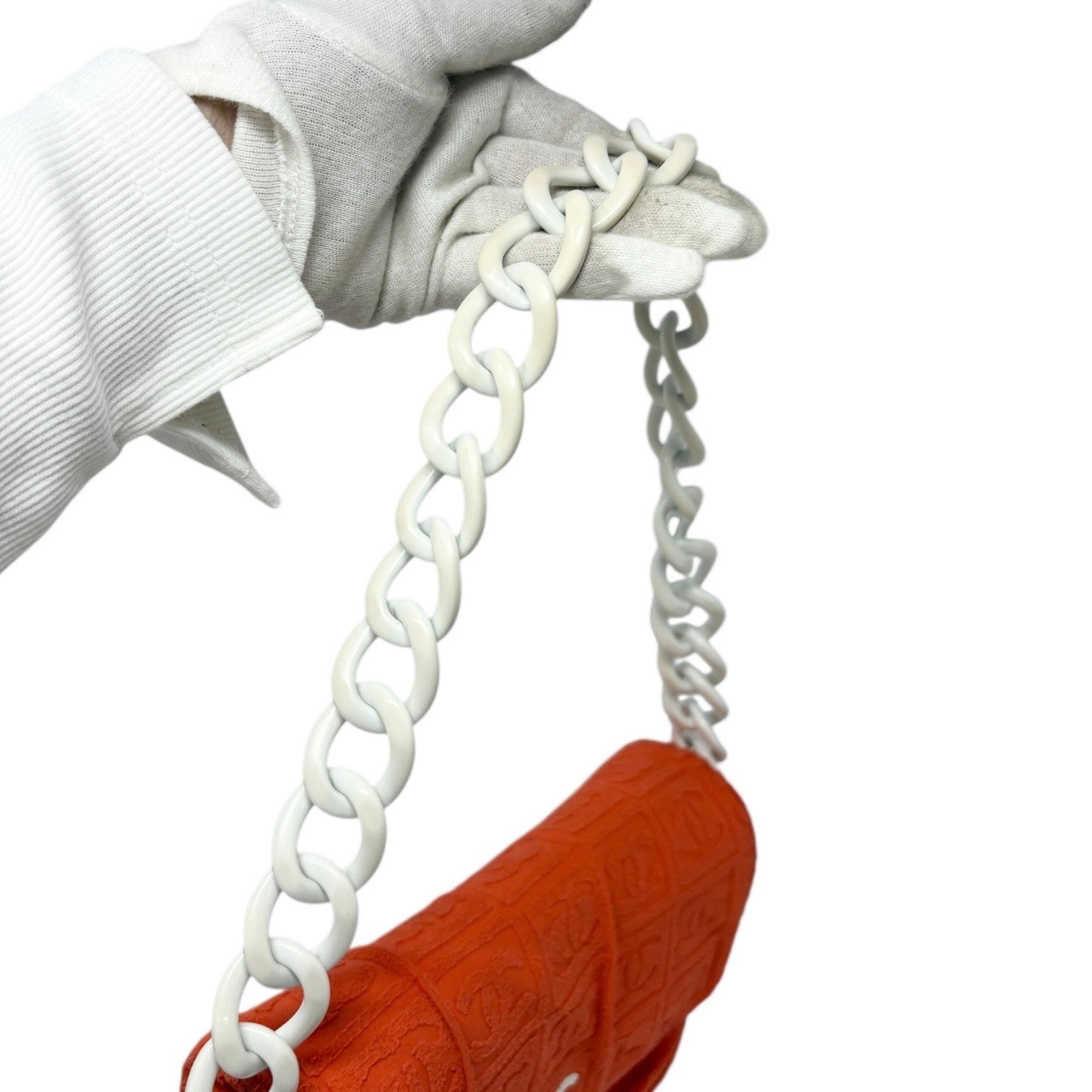 CHANEL Vintage 02S CC Logo Chain Shoulder Bag Handbag Terry Cloth Orange White