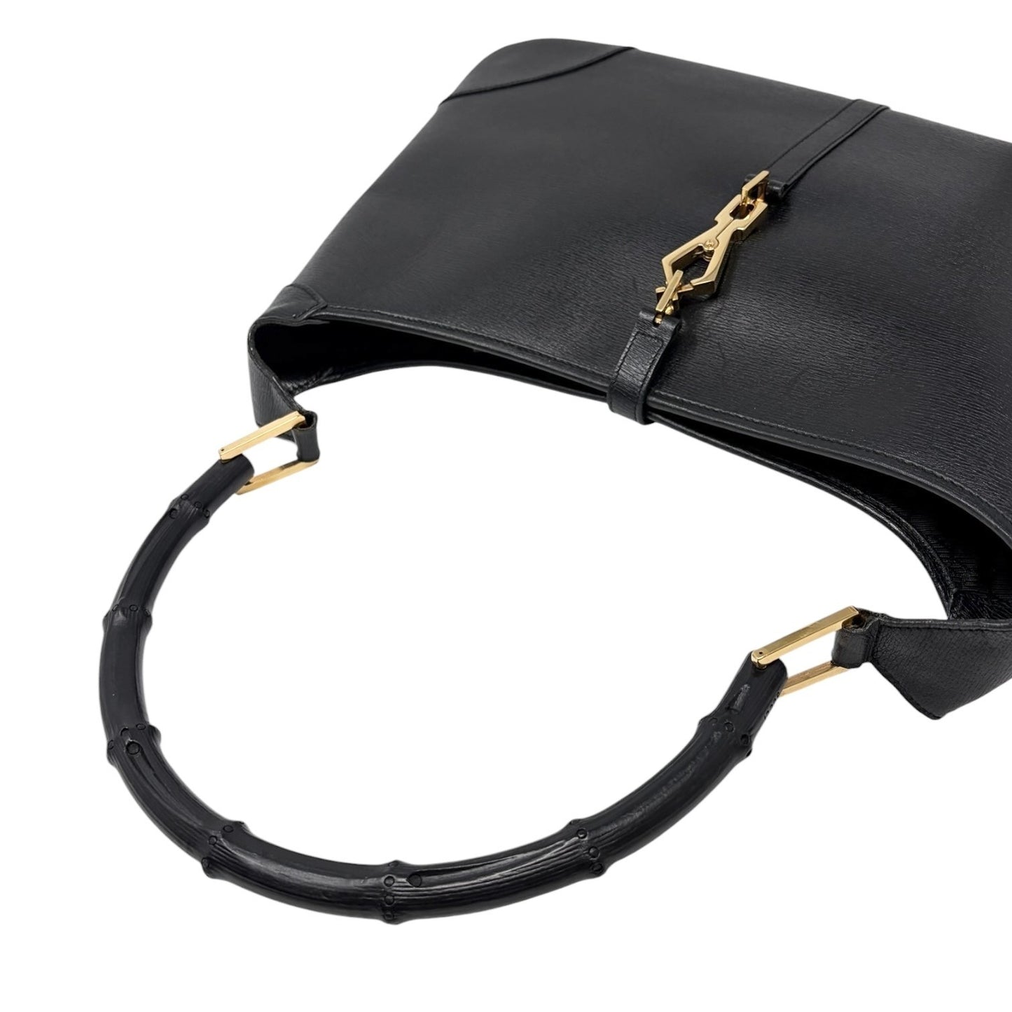 GUCCI Vintage Bamboo Jackie Hobo Shoulder Bag Black Gold Leather 902435