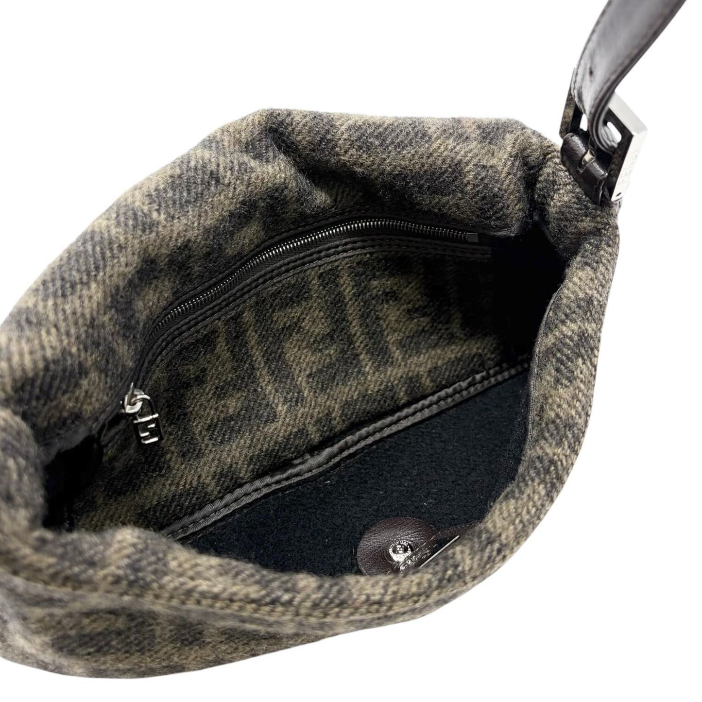 FENDI Vintage FF Logo Knit Wool Mamma Baguette Shoulder Bag Brown 902241