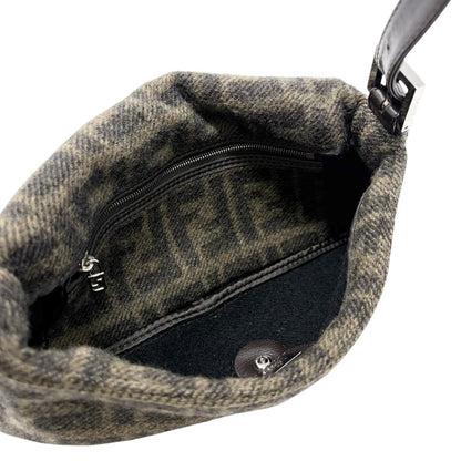FENDI Vintage FF Logo Knit Cashmere Mamma Baguette Shoulder Bag Brown 902241