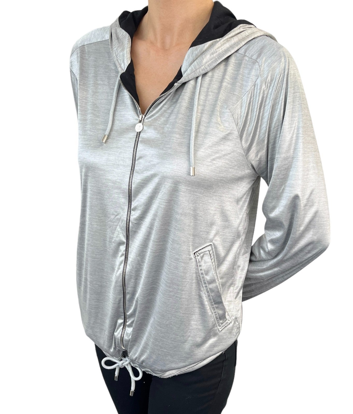 CHANEL Vintage P43484 Big CC Logo Zip Hoodie Jacket  #42 Silver Black 901958