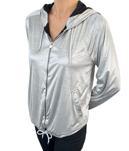 CHANEL Vintage P43484 Big CC Logo Zip Hoodie Jacket  #42 Silver Black 901958