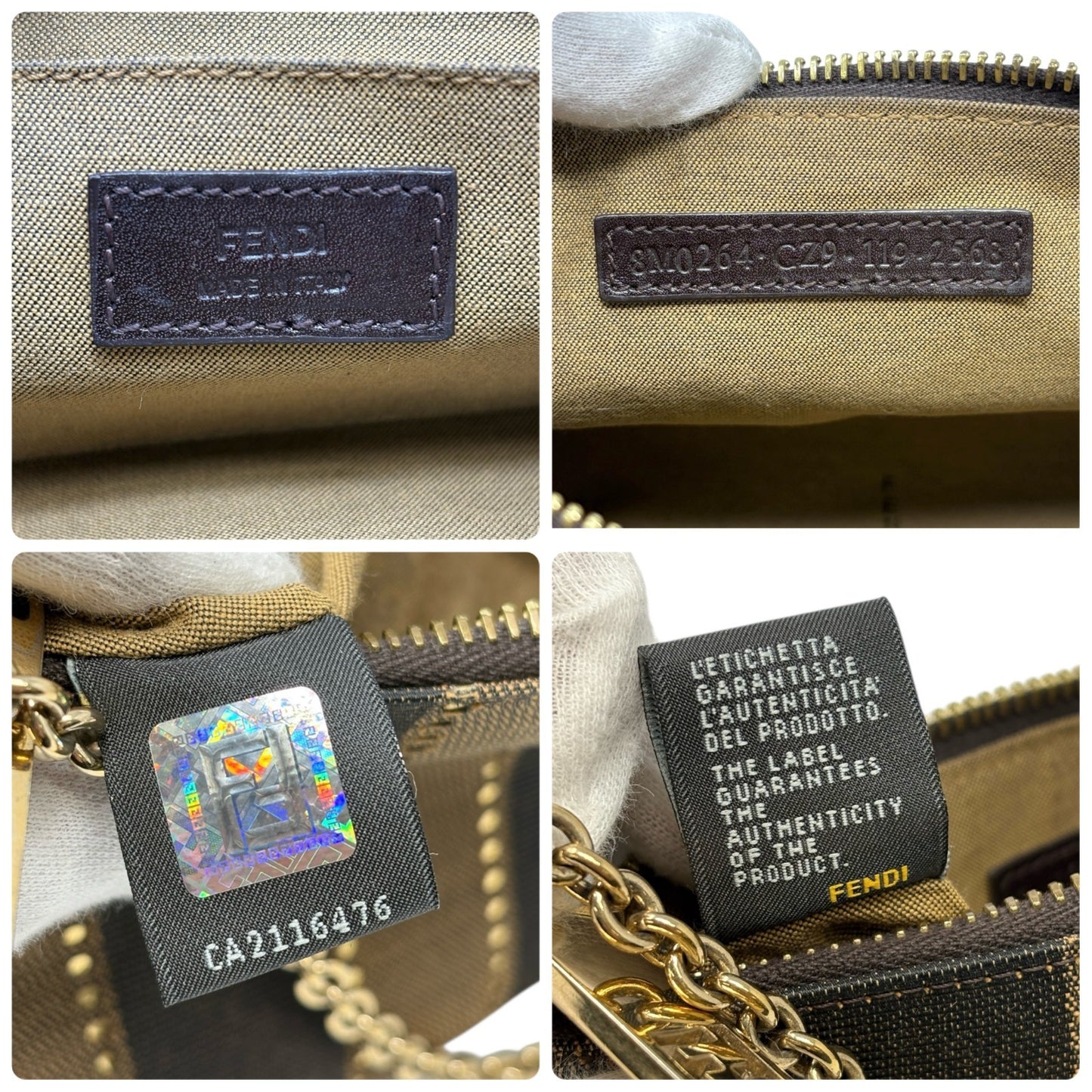 FENDI Vintage Logo Striped Canvas Shoulder Crossbody Bag Brown Black 2way Chain