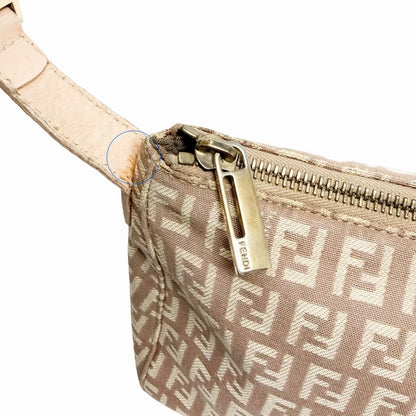 FENDI Vintage Logo Zucchino Monogram Shoulder Bag Pochette Beige Pink 902037