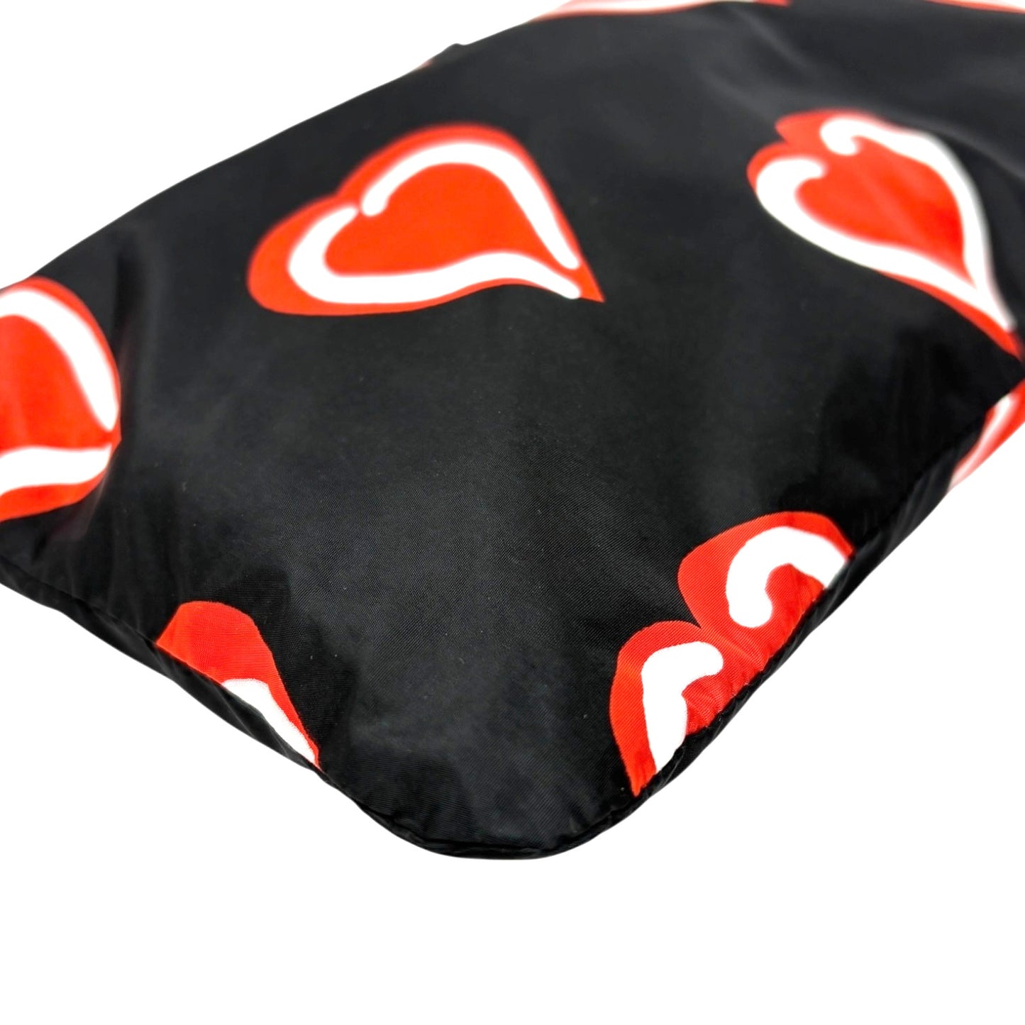 PRADA Vintage Logo Heart Pattern Print Tote Bag Handbag Pouch Black Red Nylon