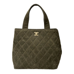 CHANEL Vintage CC Mark Logo Tote Bag Handbag Turnlock Brown Gold Suede Stitch