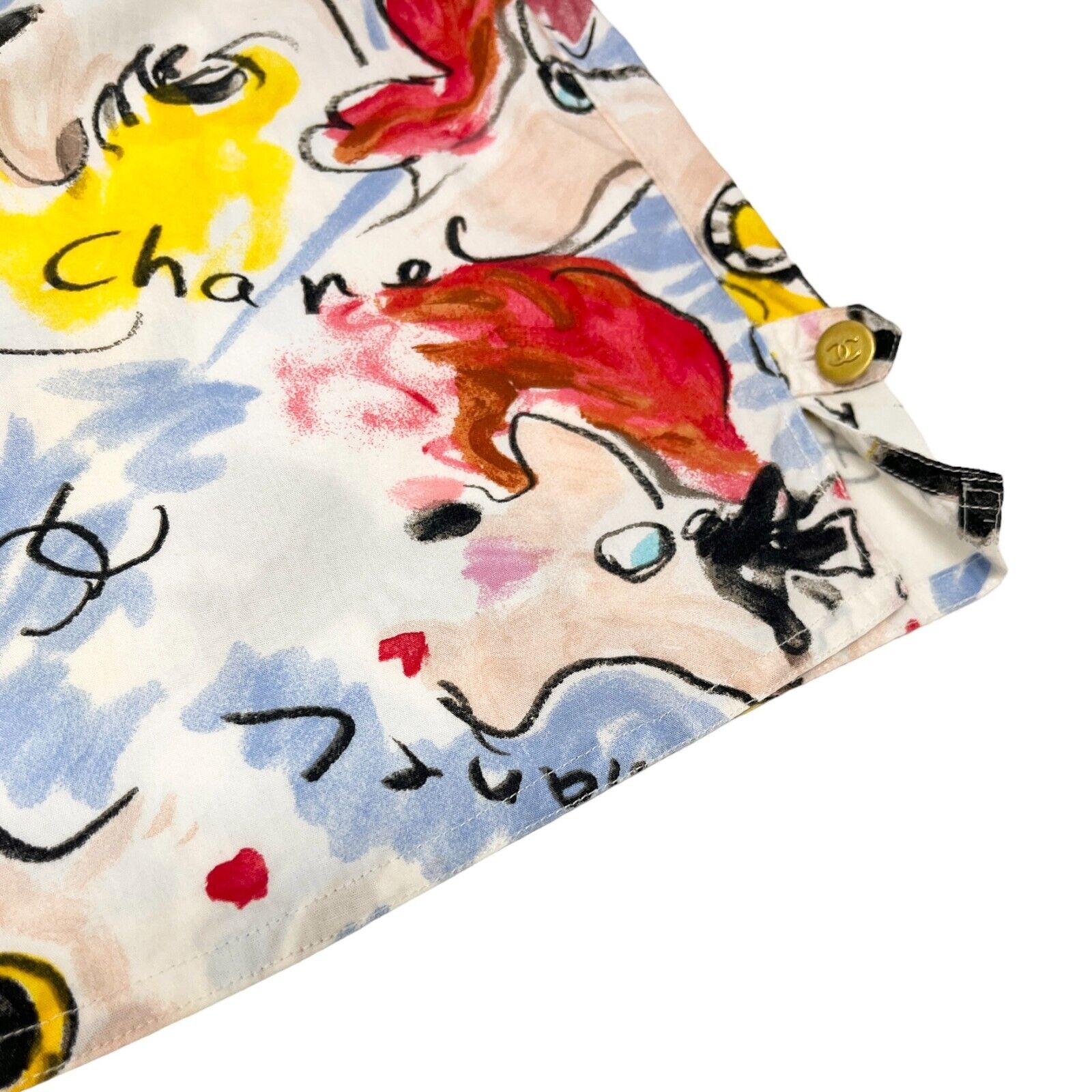 CHANEL Vintage 1995 CC Mark Shirt Shorts Set Button Multicolor Cotton Rank AB+