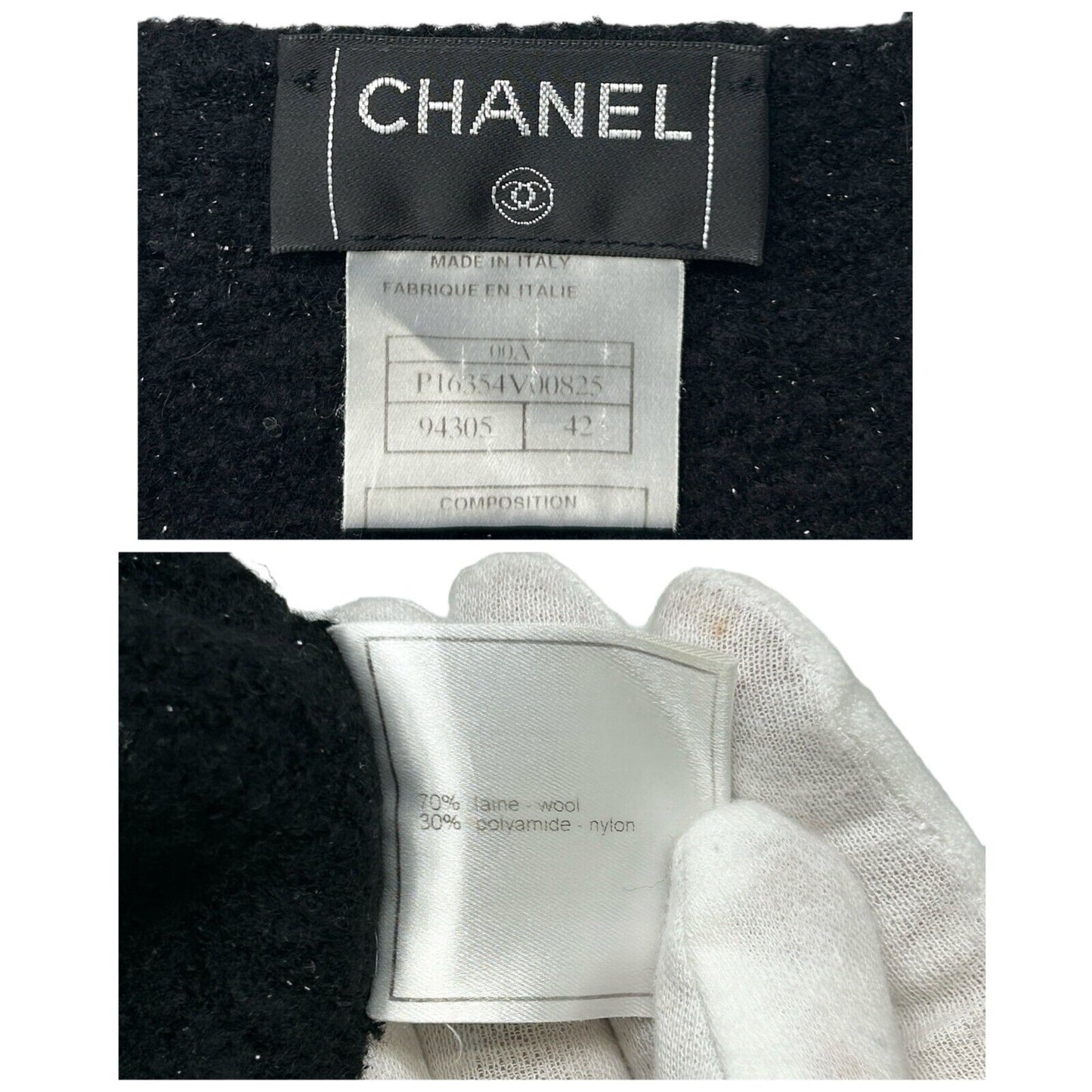 CHANEL Vintage 00A Coco Mark Logo Sweater #42 Tunic Top Black Wool Knit RankAB