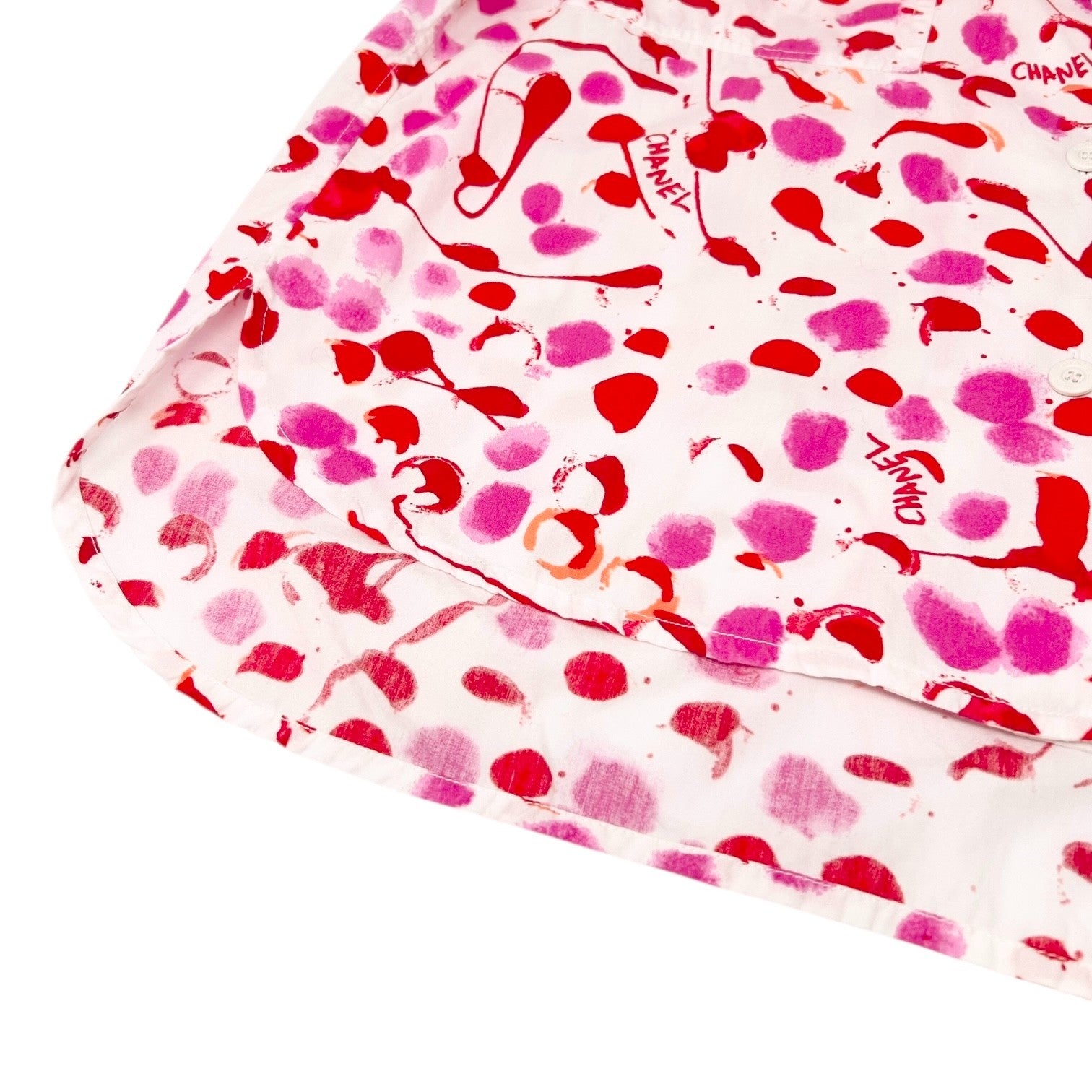 CHANEL Vintage PO6048 CC Logo Button Up Shirt Blouse Top #38 White Pink Cotton