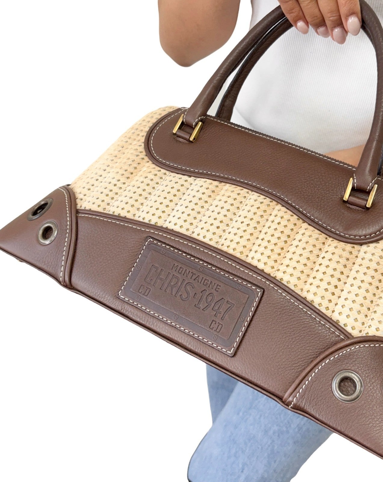 Christian Dior Vintage Montaigne Chris 1947 Pony Hair Bag Beige Brown 901895