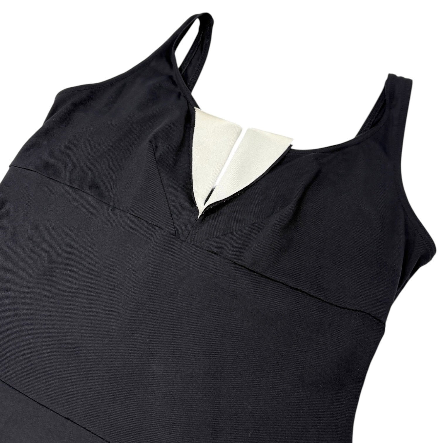 CHANEL Vintage 03C CC Swimwear Mini Dress One-Piece #42 Black White Nylon