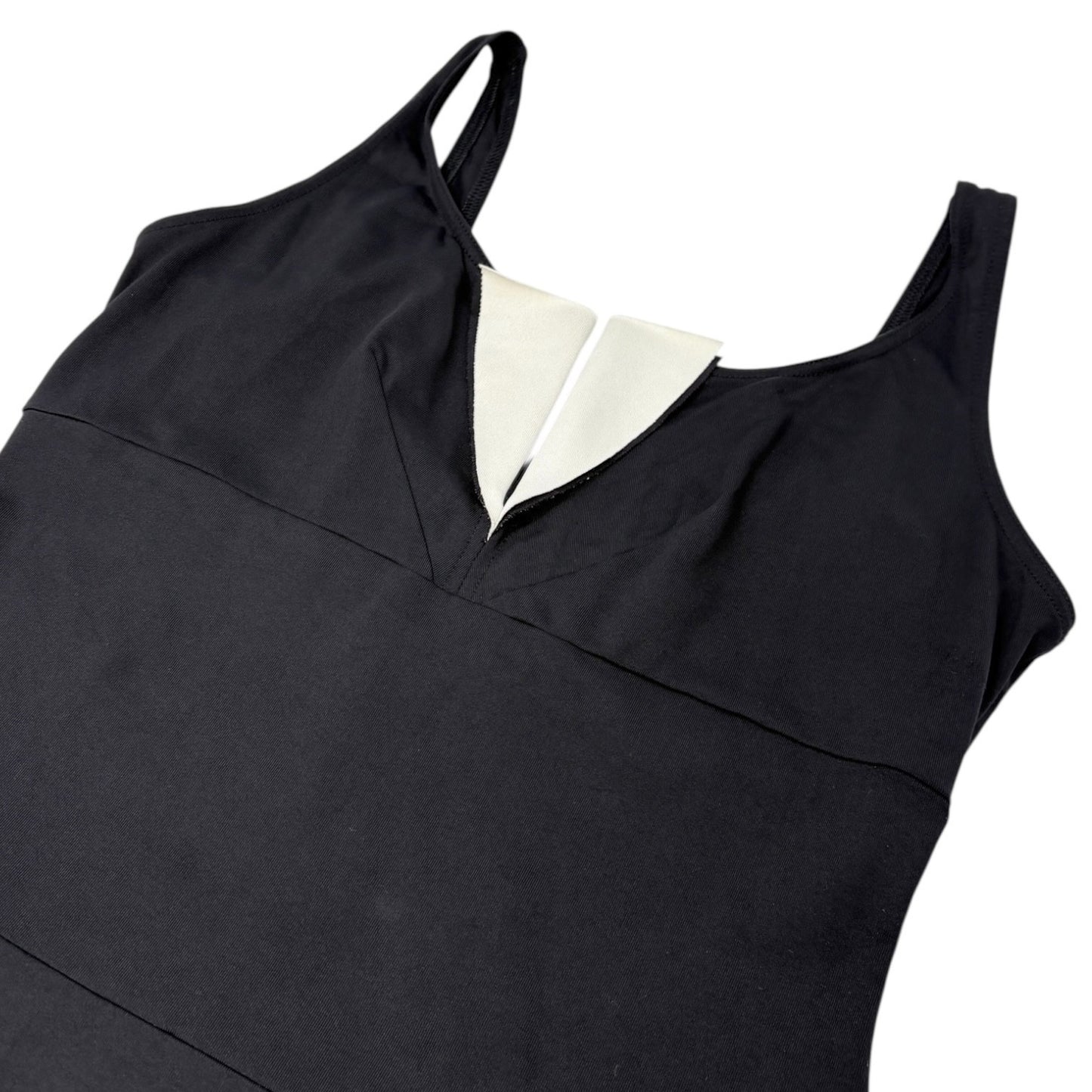 CHANEL Vintage 03C CC Swimwear Mini Dress One-Piece #42 Black White Nylon