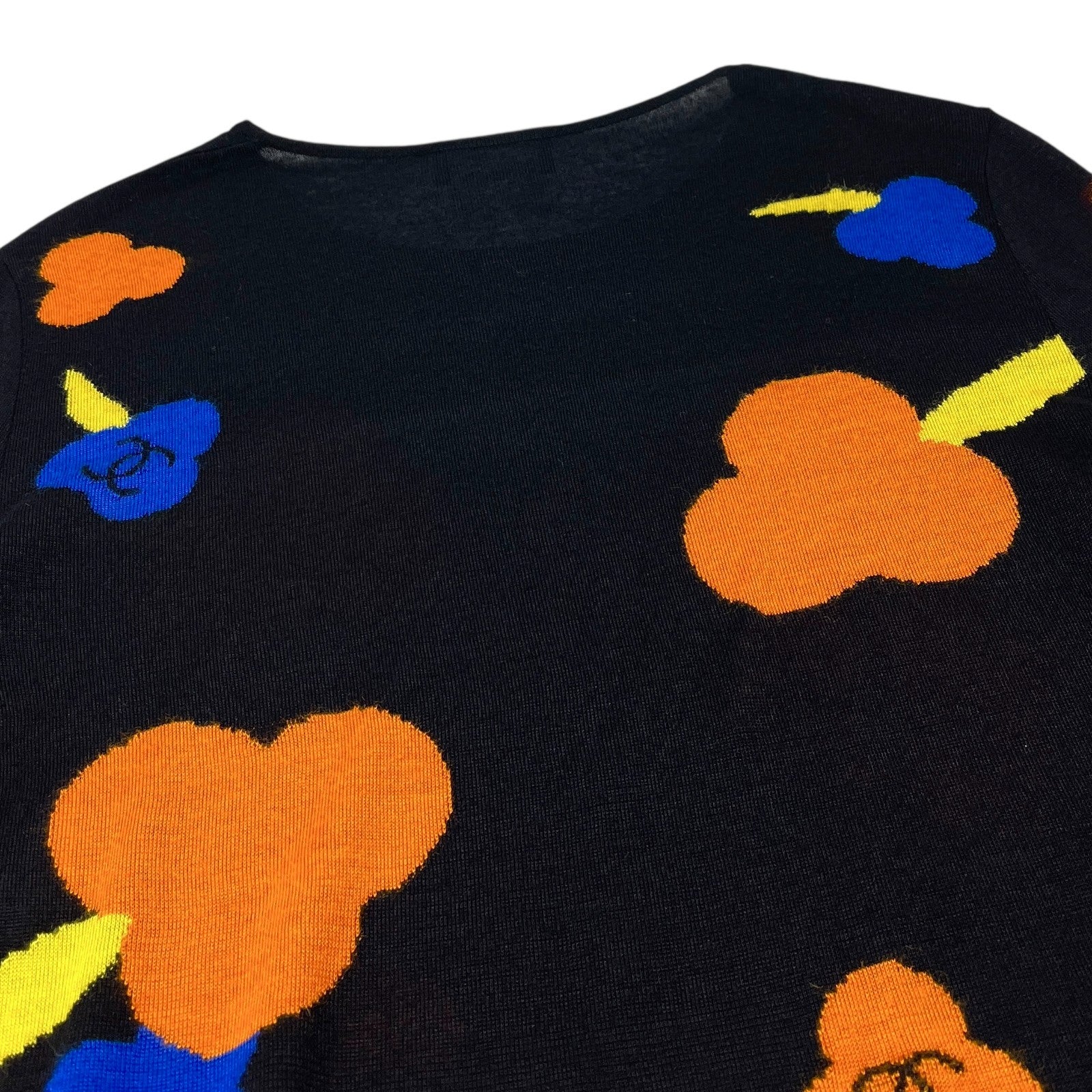 CHANEL Vintage 00T CC Mark Logo Camellia Knit Sweater Top #38 Black Viscose