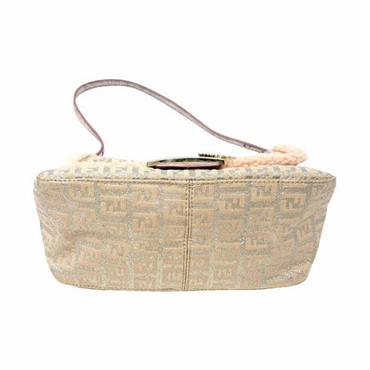 FENDI Vintage Zucchino Squirrel Mamma Baguette Canvas Shoulder Bag Pink 902043