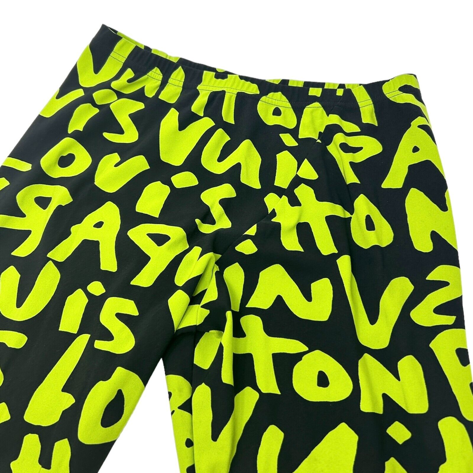 LOUIS VUITTON Vintage Graffiti Leggings #34 Pants Green Black Nylon Rank AB