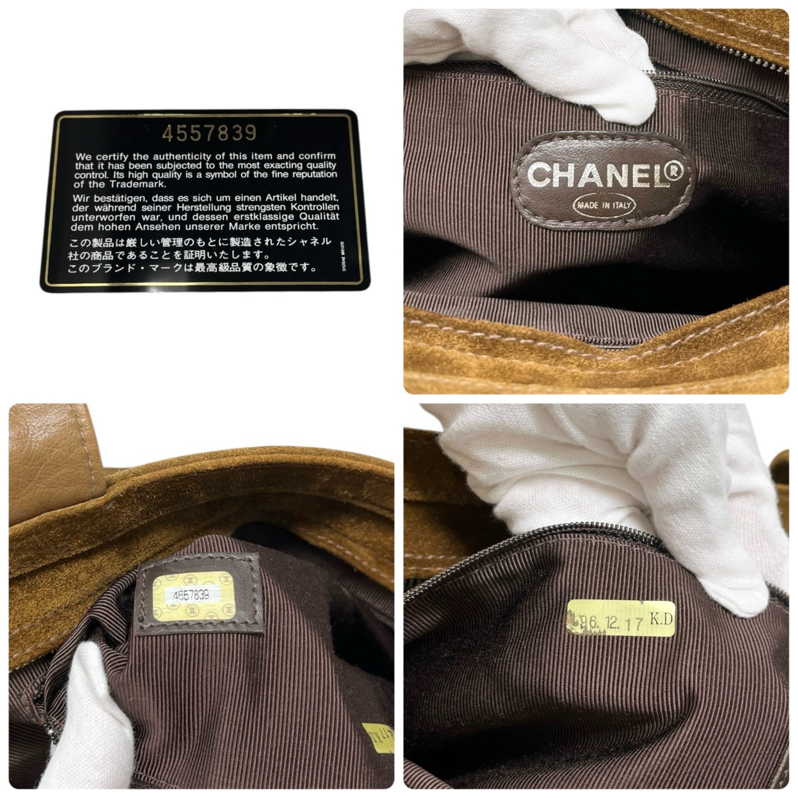 CHANEL Vintage CC Mark Logo Turnlock Tote Shoulder Bag Brown Silver Suede