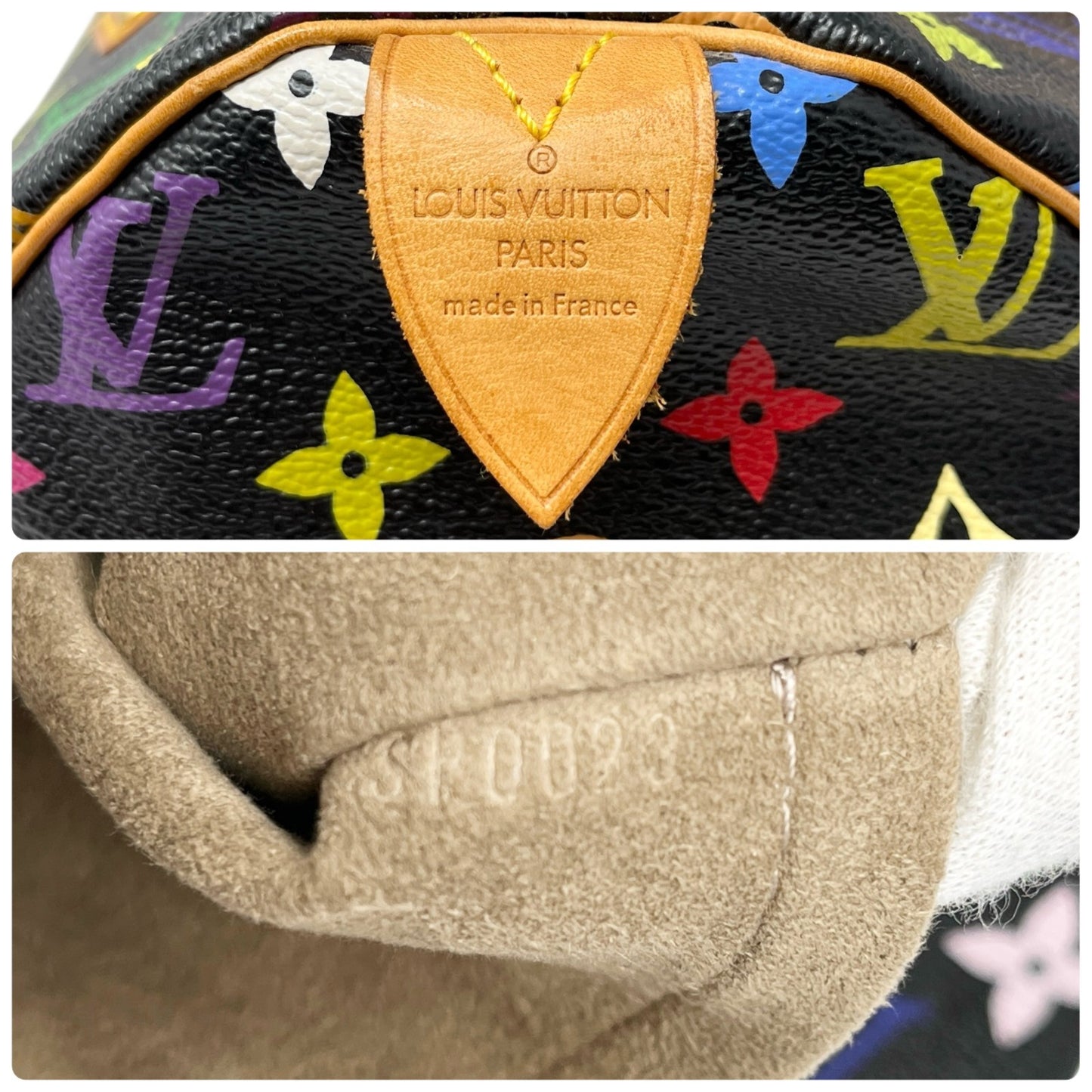 LOUIS VUITTON Vintage Monogram Multicolor Speedy 30 Handbag Black Camel Leather