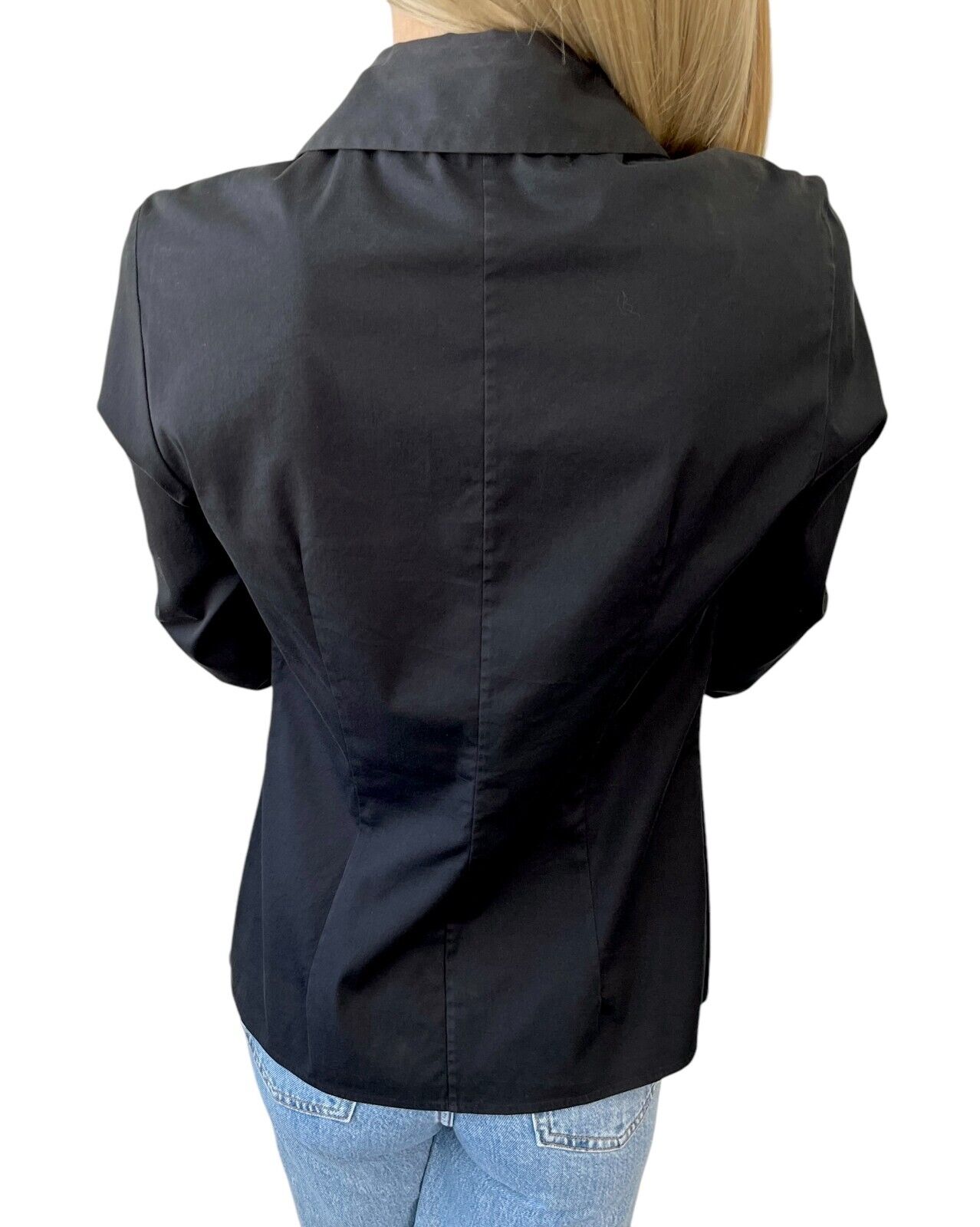 CELINE Vintage Macadam Logo Black Shirt #38 Blouse Top Black Silver Cotton