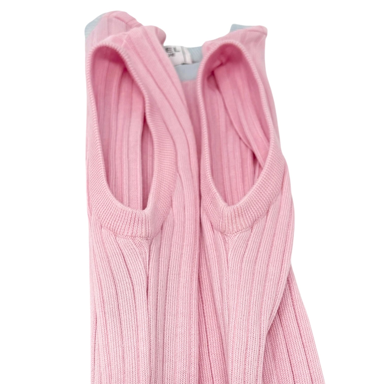 CHANEL Vintage 97P CC Logo Rib Knit Tank Top #40 Pink Blue Cotton Colorblock