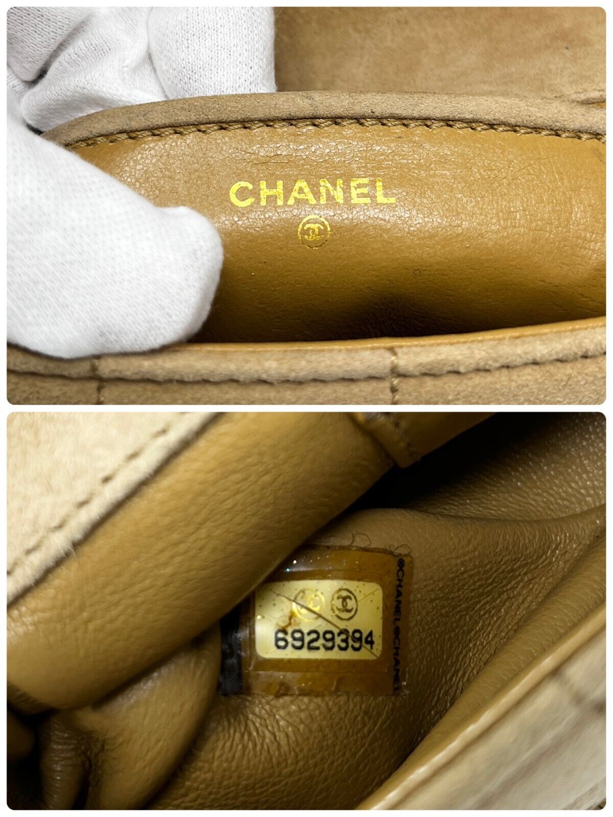 CHANEL Vintage CC Logo Chocolate Bar Crossbody Bag Chain Beige Gold Suede