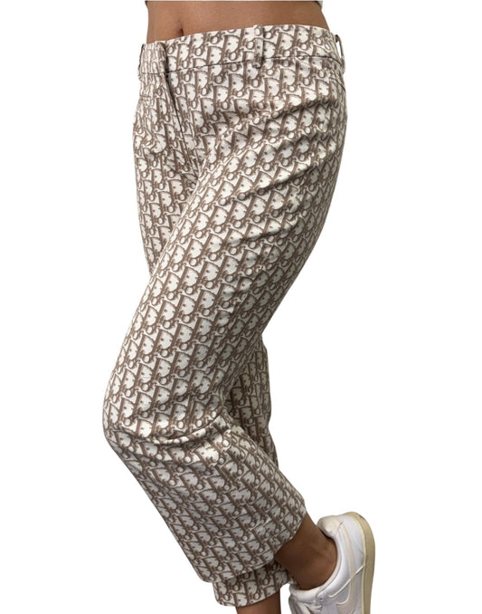 Christian Dior Vintage Trotter Monogram Cropped Pants #36 Beige White 902846