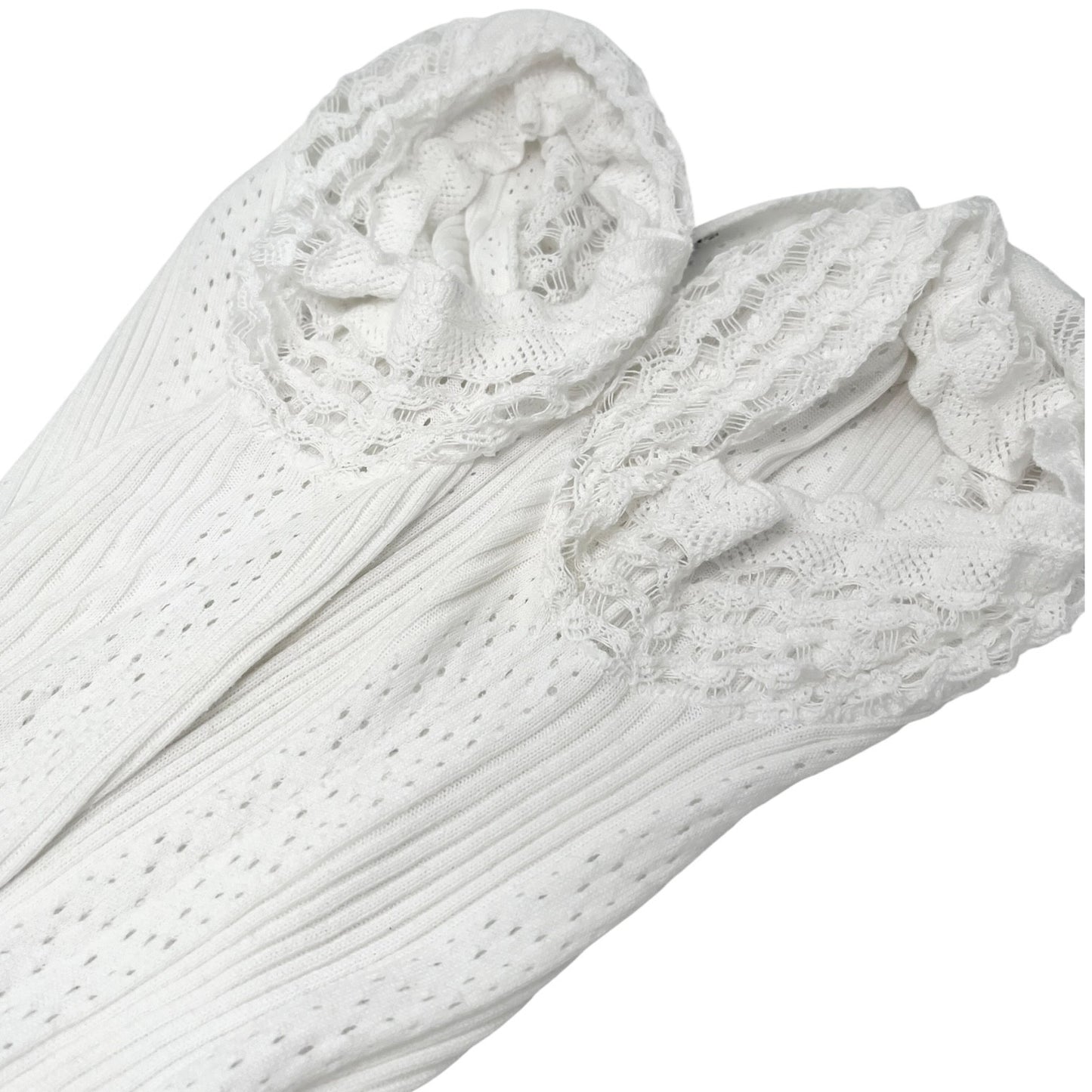 CHANEL Vintage 05C CC Logo Rib Lace T-shirt Top White Cotton Pockets 106999