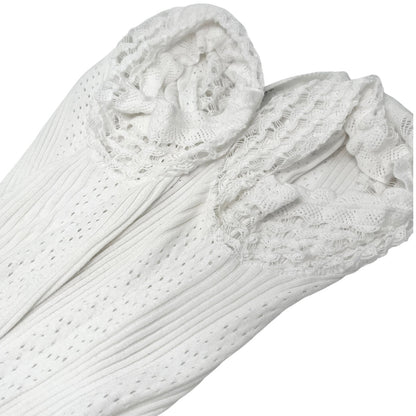 CHANEL Vintage 05C CC Logo Rib Lace T-shirt Top White Cotton Pockets 106999