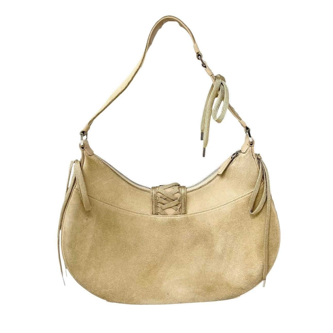 Christian Dior Vintage 2002 Admit It Suede Shoulder Bag Lace Up Beige Silver
