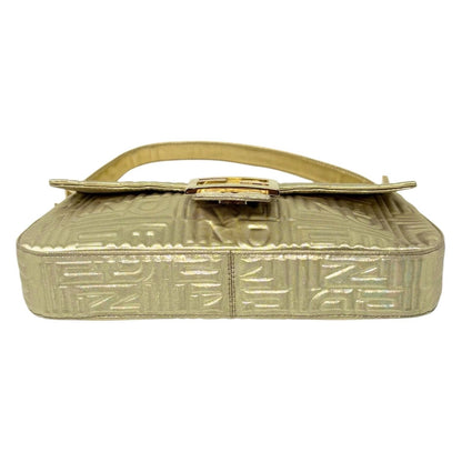 FENDI Vintage FF Logo Embossed Mamma Baguette Shoulder Bag Gold Nylon 902315