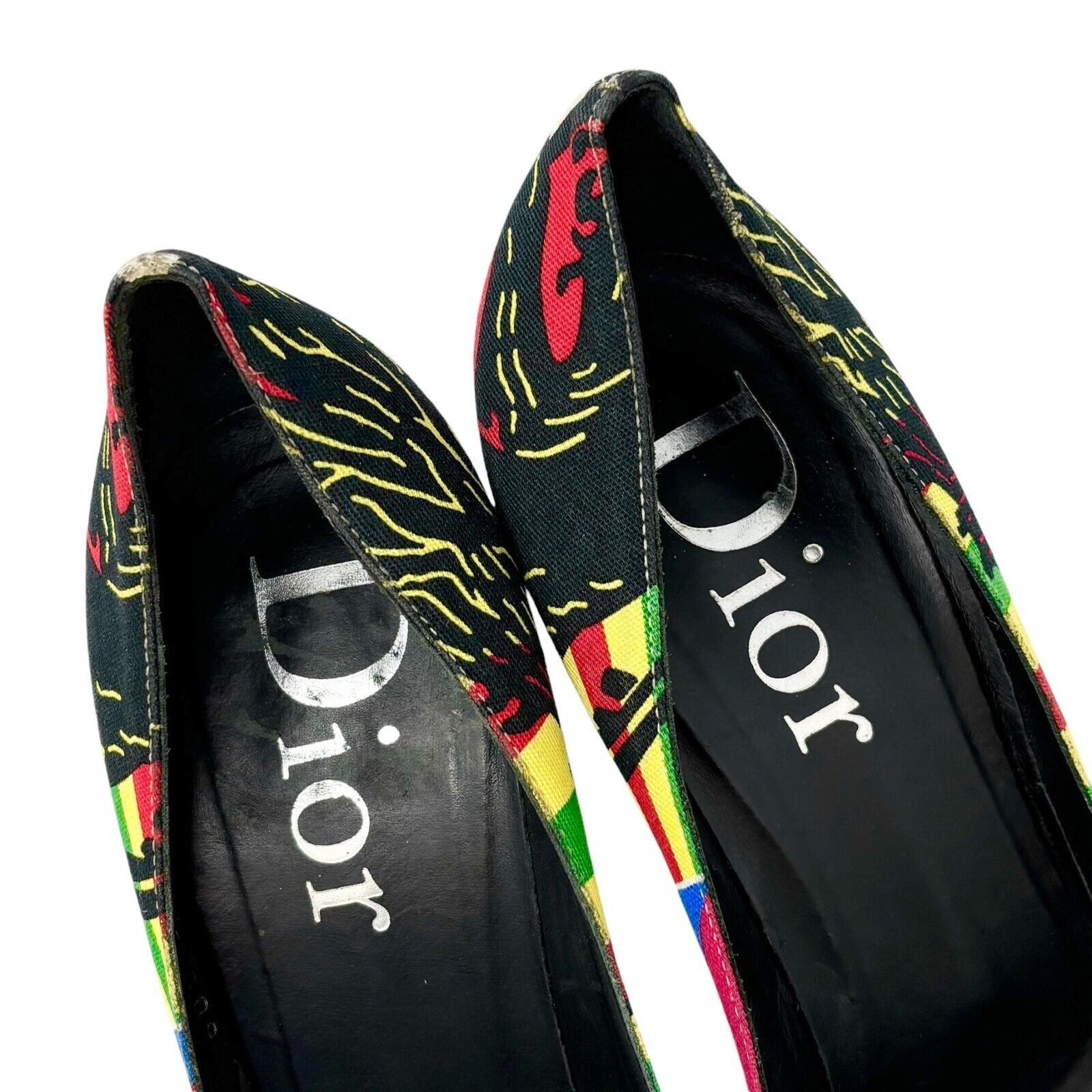 Dior Vintage 2004 Rasta Mania Pumps Heels #39.5 US 9.5 Multicolor Cotton Rank AB