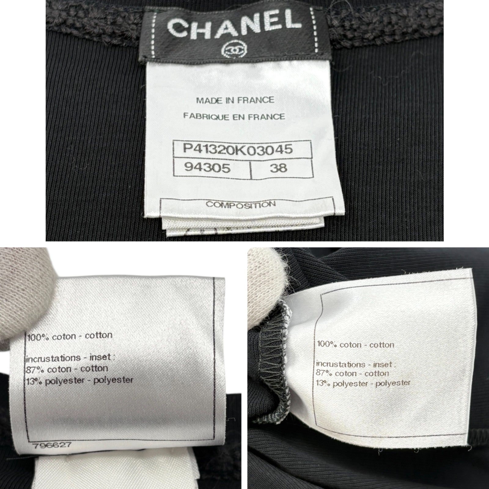 CHANEL Vintage P41320 V-neck Tank Top #38 Pullover Sleeveless Cotton Black
