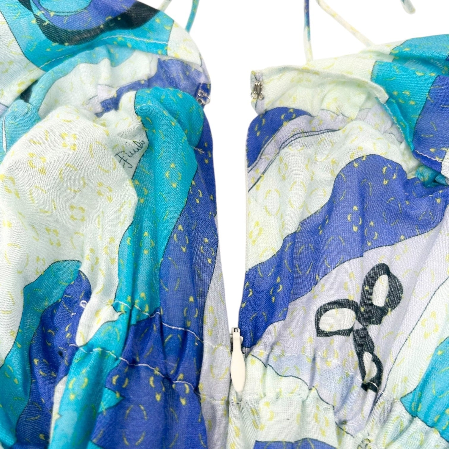 EMILIO PUCCI Vintage Logo Multicolor Camisole One-Piece Dress #40 Blue Cotton